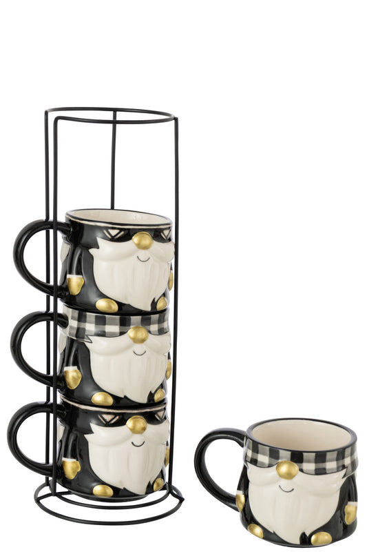 Set van 4 mok kerstman Dolomite zwart/wit
