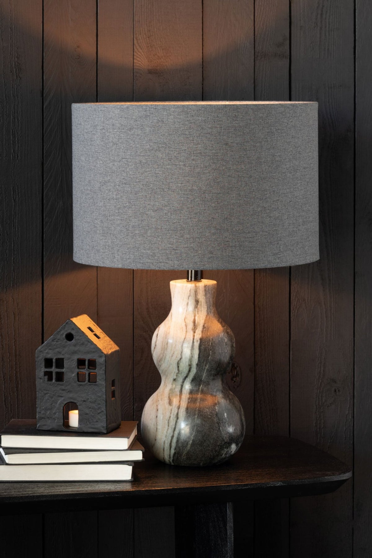 Table lamp base marble black/light grey