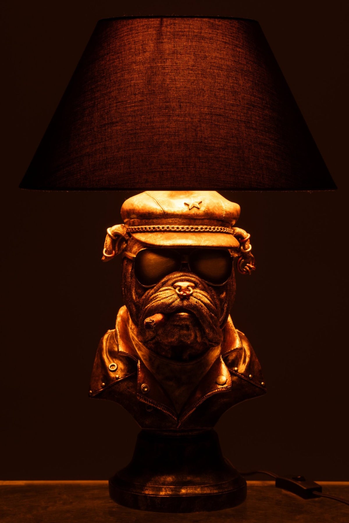 Table lamp bulldog polyresin antique brown