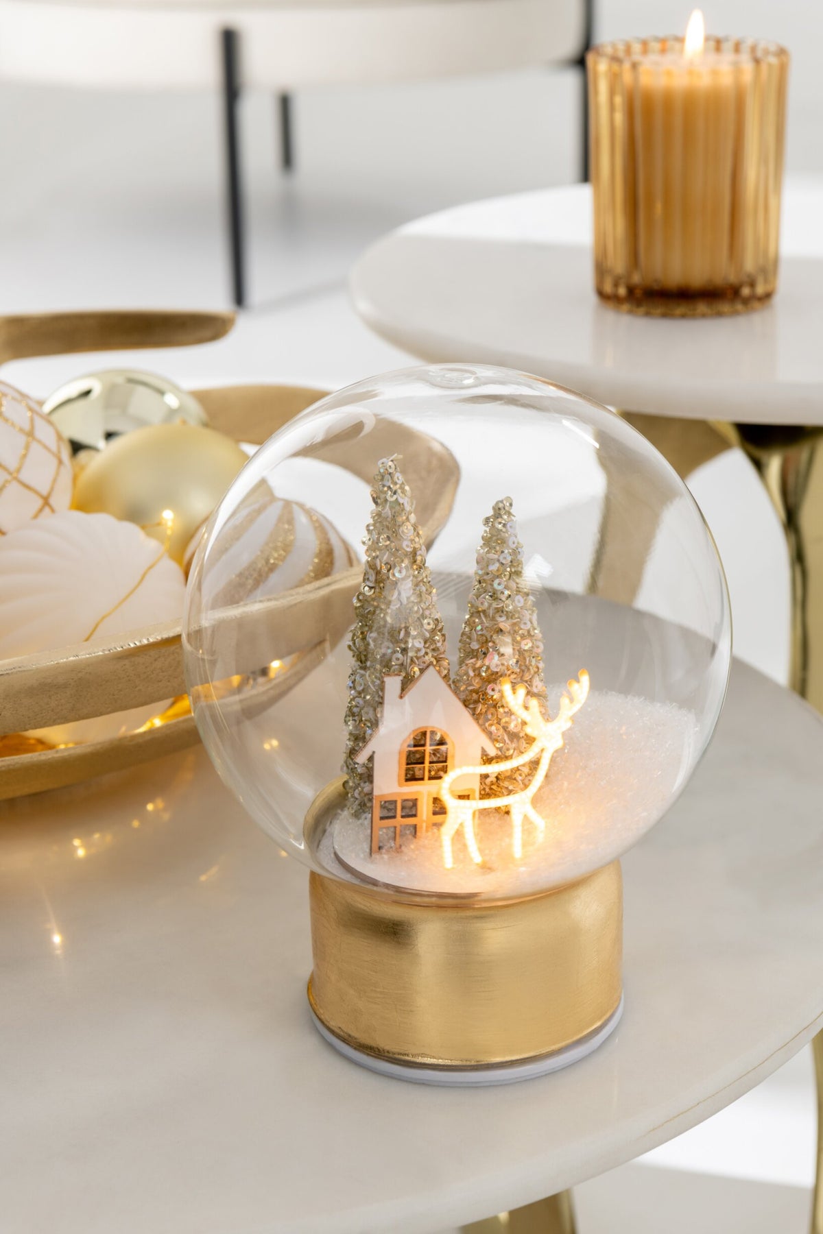 Ball LED Reindeer Glass Gold Colored/White Small