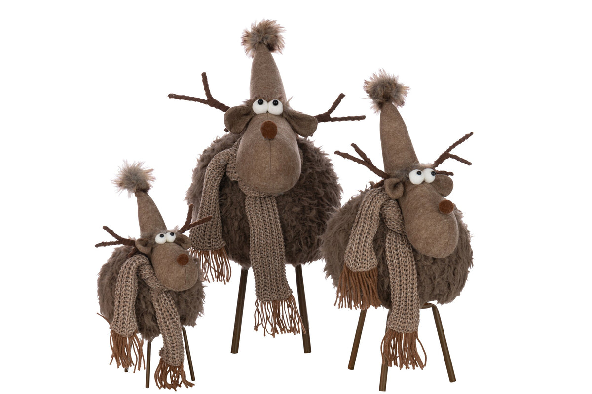 Reindeer Hat + Scarf Polyester Brown Large