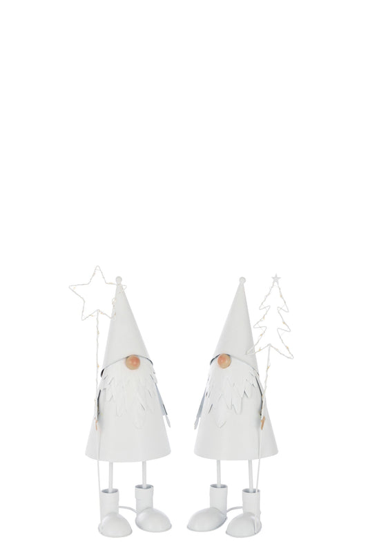 Santa Claus LED Star + Tree Metal White Small Assortment Of 2