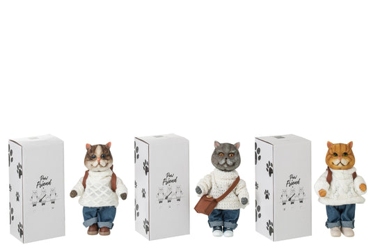 Cat Clothe+Bag Polyresin Multicolored Small Assortment Of 3