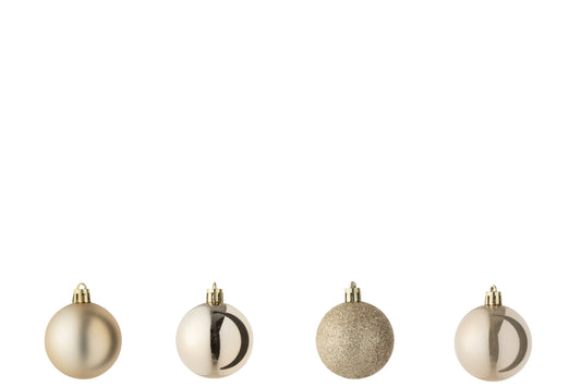 Box Of 40 Christmas Bauble Plastic Champagne Colored