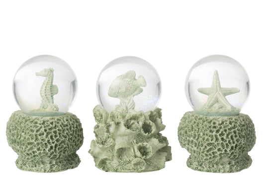 Water Globe Sea Polyresin Mint Green Large Assortment Of 3