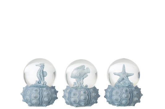 Water Globe Sea Polyresin Light Blue Small Assortment Of 3