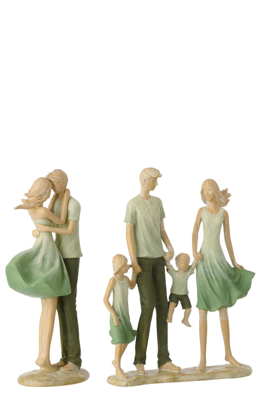 Family 2 Children Polyresin Green/Ecru