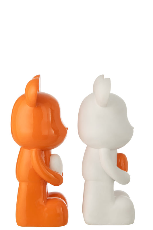 Bear Heart Polyresin White/Dark Orange Large Assortment Of 2