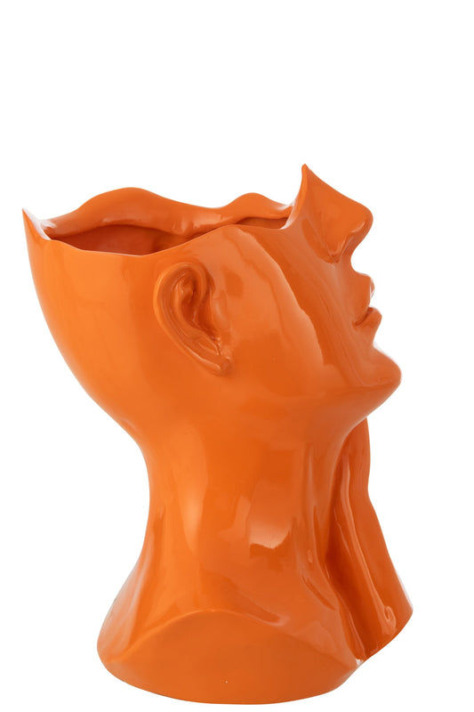 Flowerpot Woman Polyresin Dark Orange