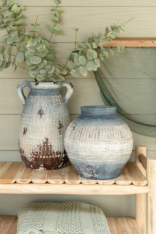 Flowerpot Antique Outdoor Magnesium Blue/White Small