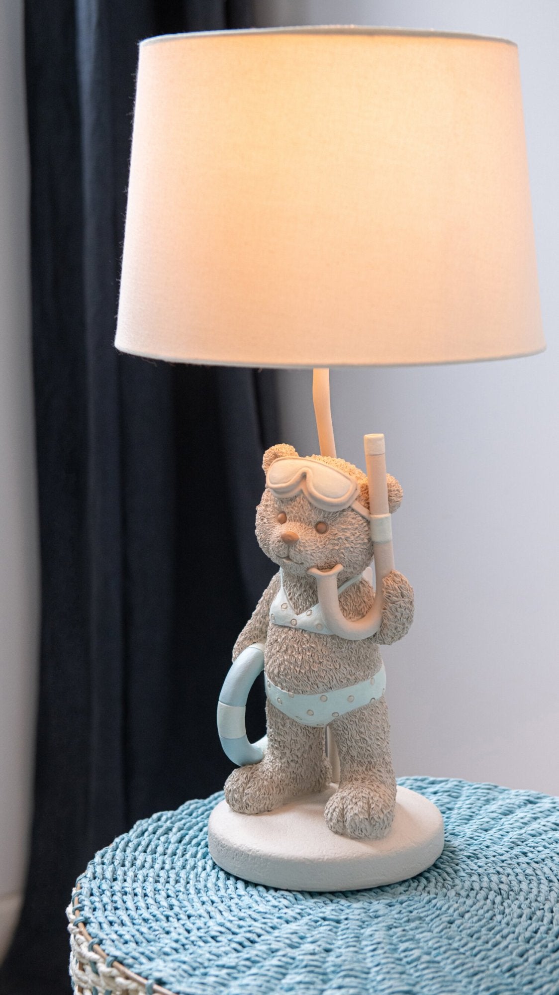 Table lamp bear beach girl/boy polyresin beige/light blue assortment of 2