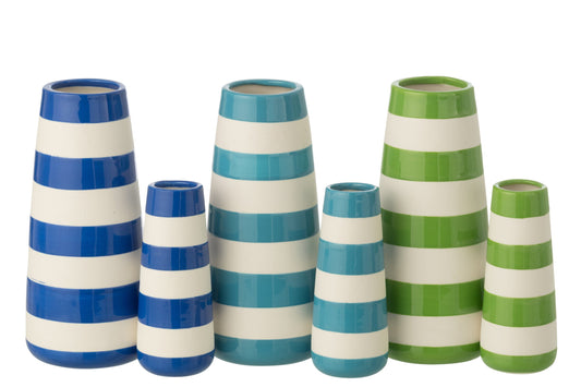 Vase Striped Porcelain Green/Blue Large Assortment Of 3