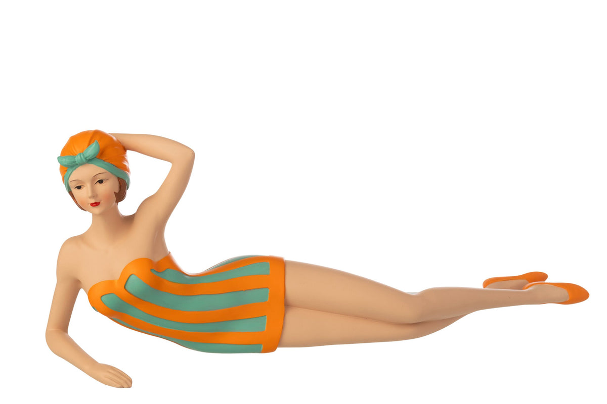 Woman Swimsuit + Lying Polyresin Turquoise/Orange
