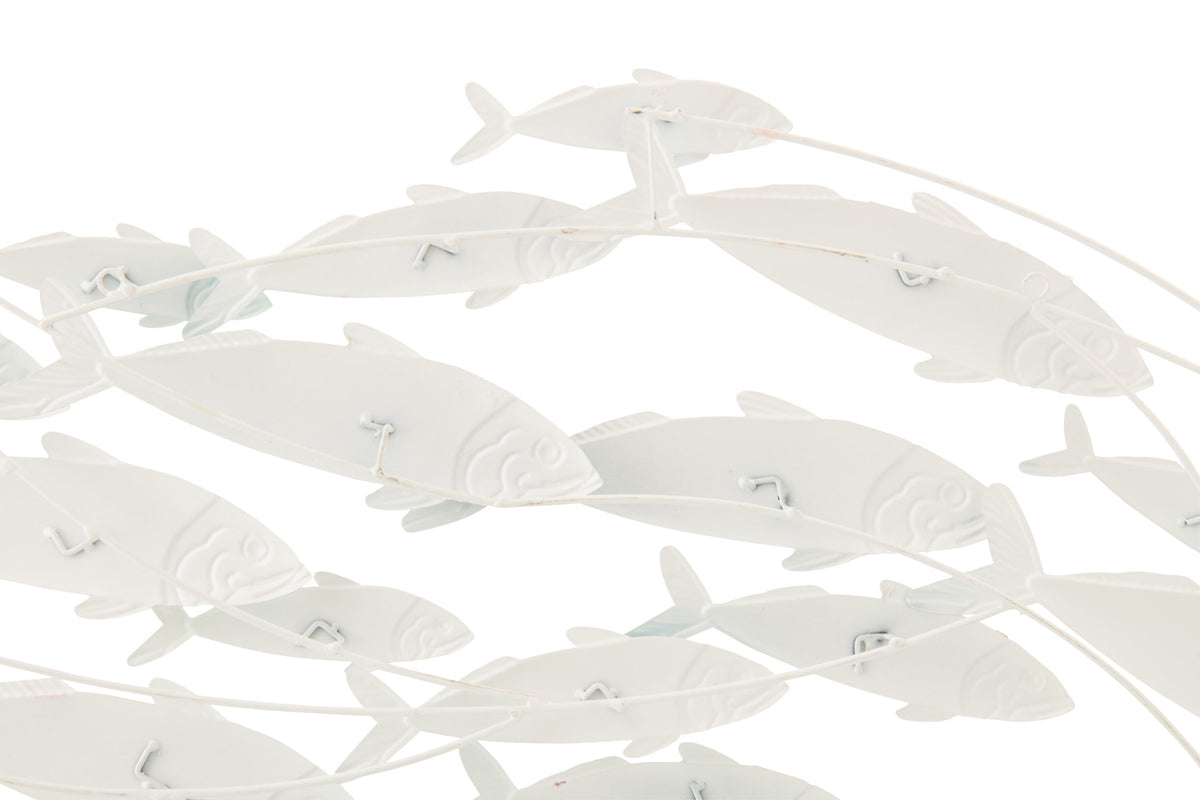 Wall Decoration Group Of Fishes Iron Light Blue/White