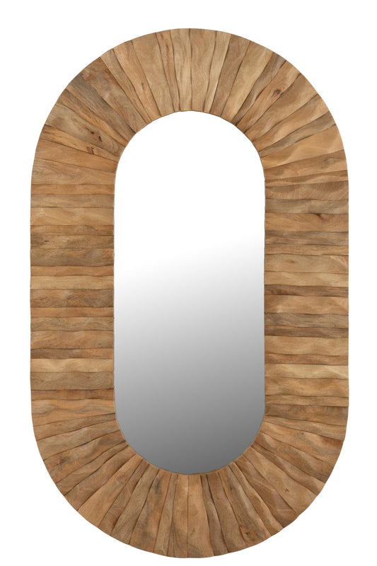 Wall Mirror Curve Oval Wood Natural