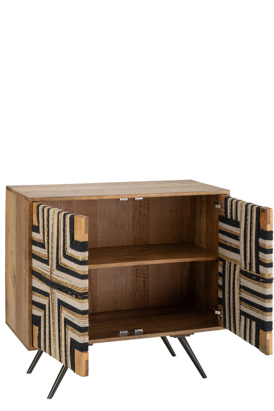 Cabinet Weaved Thread Design Wood Natural/Black