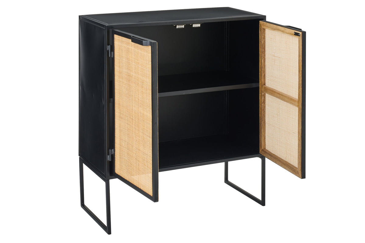 Cabinet With Cane Panels Iron Black/Natural