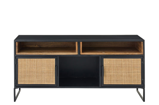 TV Stand With Cane Panels Iron Black/Natural
