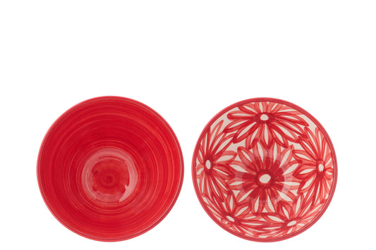 Kom bloemen keramiek rood medium assortiment van 2