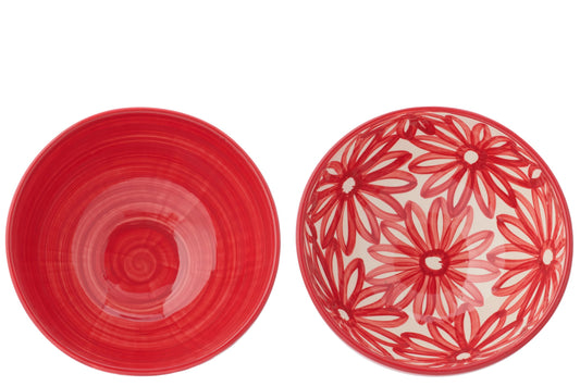 Kom bloemen keramiek rood groot assortiment van 2