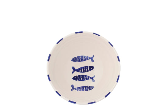 Kom vis gestreept keramiek donkerblauw groot