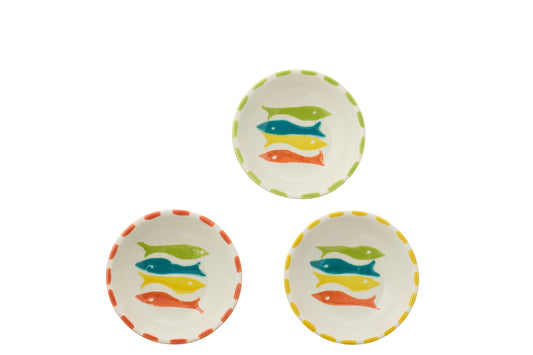 Kom vis keramiek meerkleurig klein assortiment van 3
