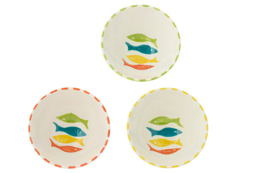 Kom vis keramiek meerkleurig medium assortiment van 3