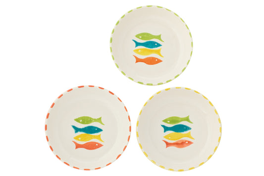 Bord diep vis keramiek meerkleurig assortiment van 3