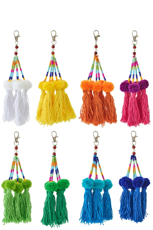 Sleutelhanger pompon 48 stuks met display katoen meerkleurig