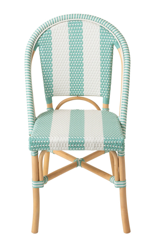 Dining Chair Striped Rattan Light Blue/White