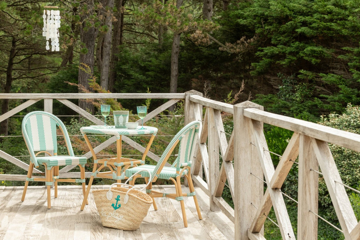 Dining Table Striped Rattan Light Blue/White