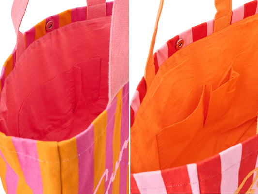 Strandtas zomer/Bisous gestreept katoen meerkleurig assortiment van 2