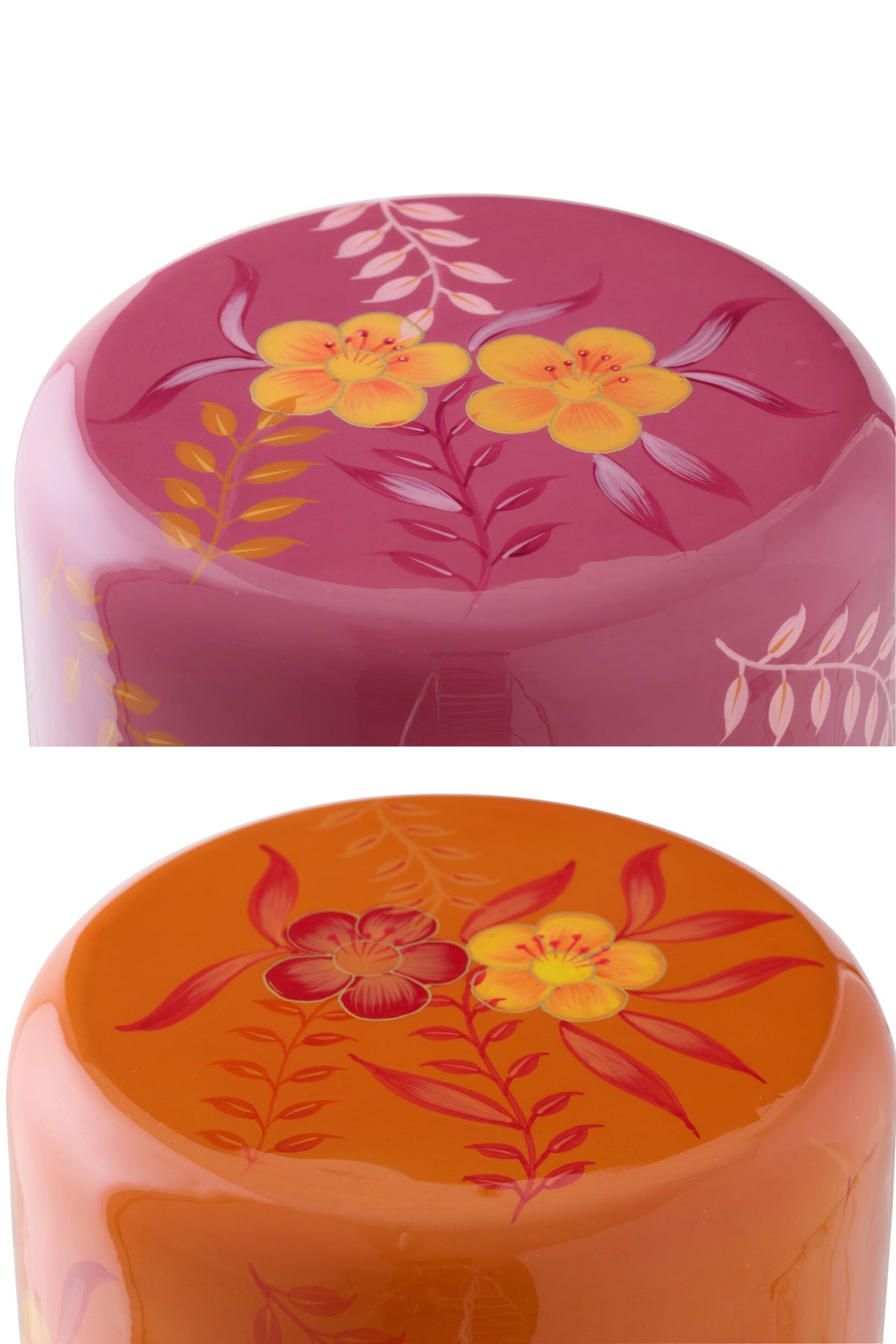 Stool Flowers Metal Pink/Orange Assortment Of 2