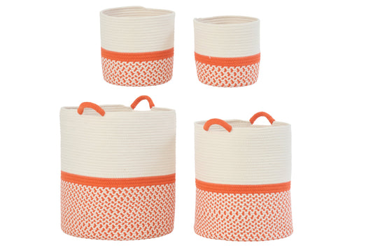 Set van 4 mand polyester oranje/wit