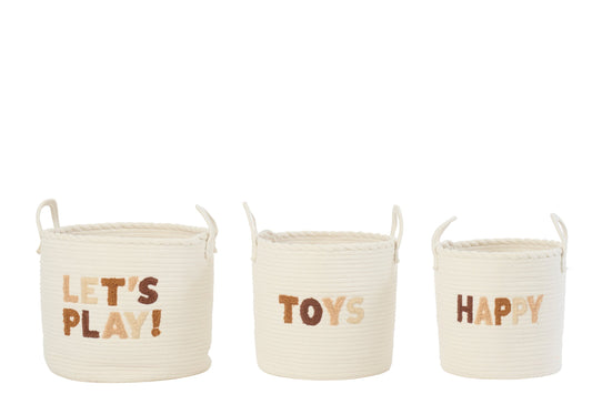 Set van 3 mand kinderen katoen wit/bruin