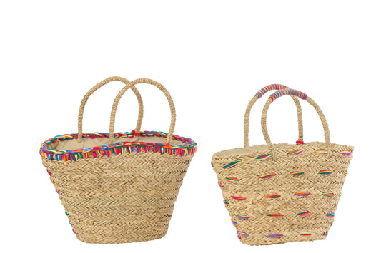 Tas gestreept zeegras meerkleurig assortiment van 2