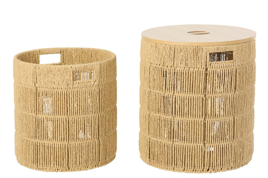 Set van 2 mand + deksel rond papier naturel