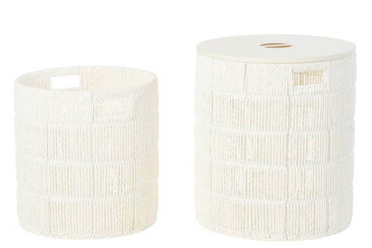 Set van 2 mand + deksel rond papier wit