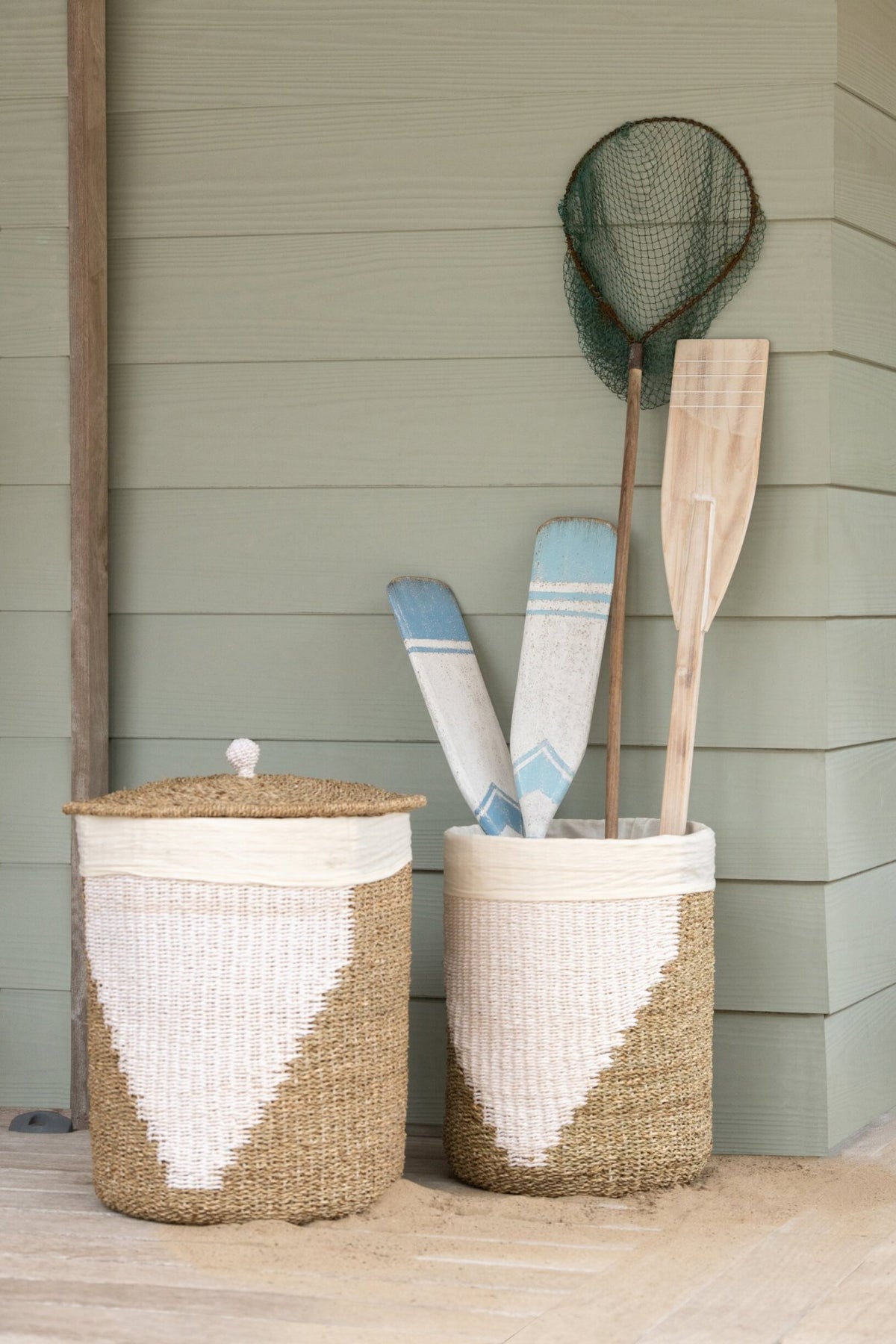 Set van 2 mand + deksel papier wit/naturel