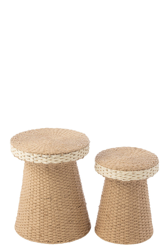Set Of 2 Side Table Paper Natural/White