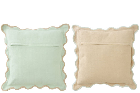 Cushion Scalloped Cotton Light Blue/Beige Assortment Of 2