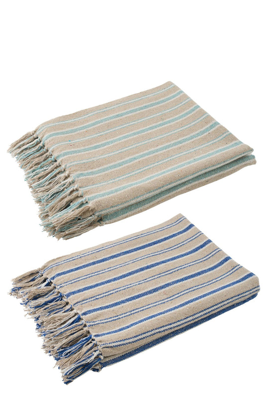 Throw Striped Cotton Greige/Blue Assortment Of 2