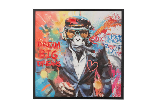 Painting LED Monkey Cigar Square Canvas Multicolored