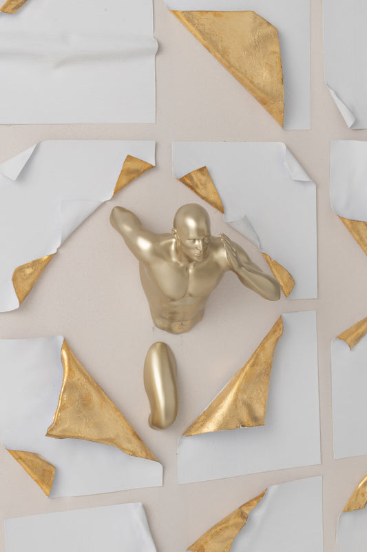 Painting Men Running Square Acrylic White/Gold Colored