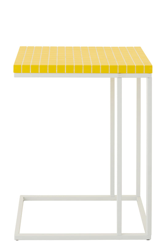 Side Table Rectangle Checkered Iron Yellow/White