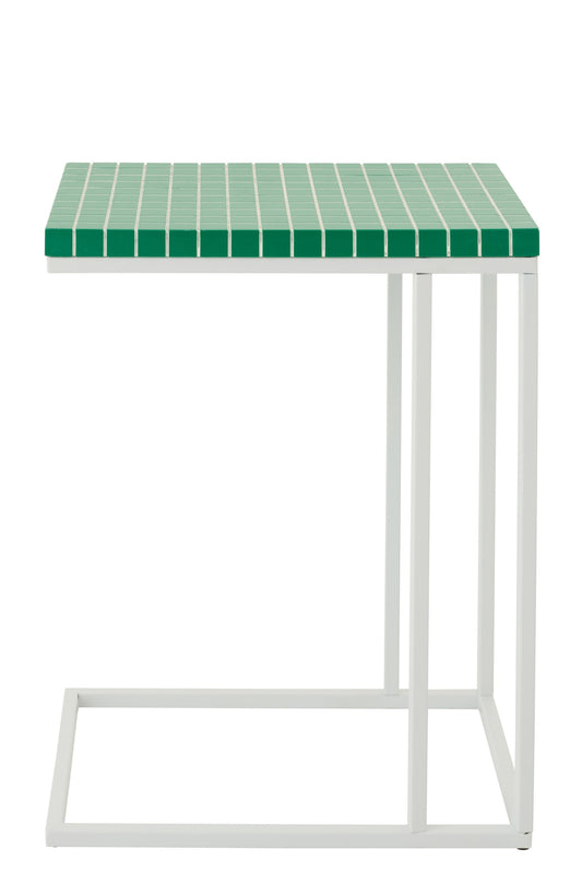 Side Table Rectangle Checkered Iron Green/White