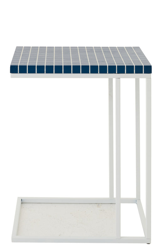 Side Table Rectangle Checkered Iron Blue/White