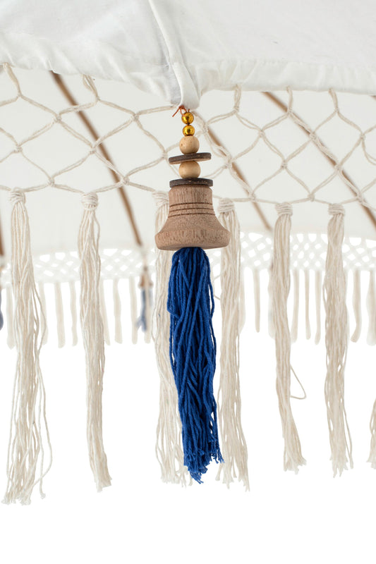 Parasol Flavie hout/katoen ecru/blauw