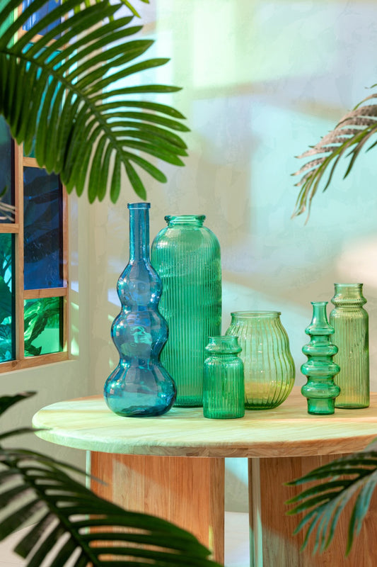 Windlicht Rond Gestreept Glas Lichtgroen