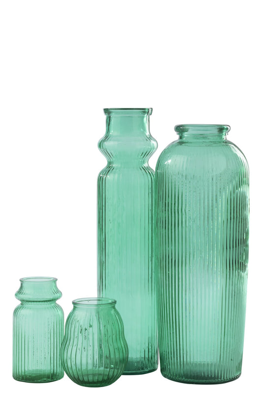 Floor Vase Striped Glass Emerald Green
